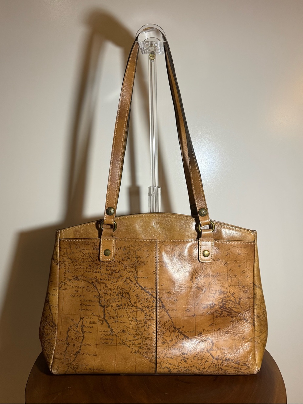Patricia Nash Poppy Tote Signature Map Brown Full leather shoulder bag